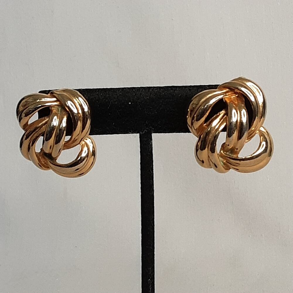 💎Signed Double Knotted Stud Earrings Gold Tone Metal